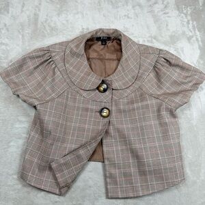 B.Wear Byer California Y2K Plaid Short Sleeve Blazer Jacket Size L Academia